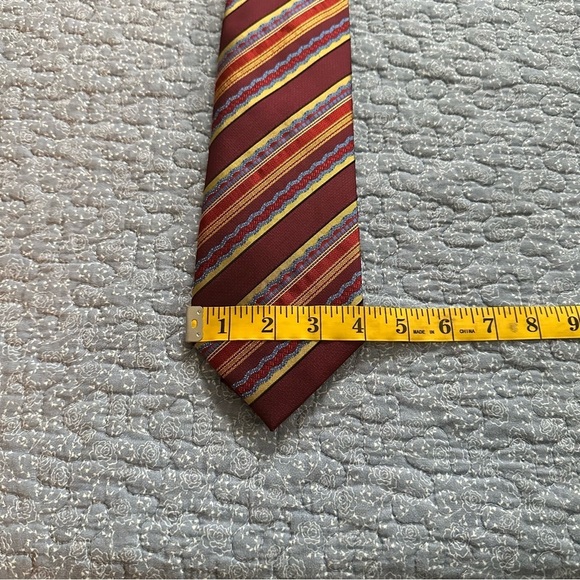 Daniel de Fasson Sevenfold Tie Elegant Striped in Red & Gold Silk Wide 58” x 4” - Picture 8 of 9